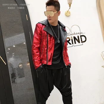 Nightclub Stage Singer Dancer DJ Team Clothes Men Red Sequined Casual Motorcycle Jacket Male Women Streetwear Hip Hop Short Coat
Nightclub Stage Singer Dancer DJ Team Clothes Men Red Sequined Casual Motorcycle Jacket Male Women Streetwear Hip Hop Short Coat