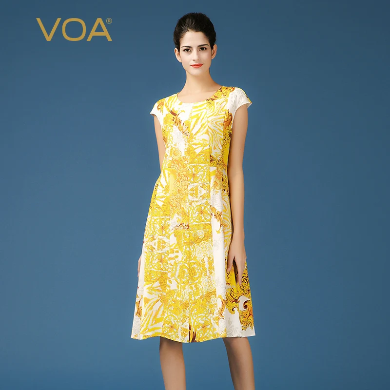 VOA 2018 Spring Summer Yellow Plus Size Print High Waist Slim Dress Heavy Silk Boho Women Casual Short Sleeve Dress A2106
VOA 2018 Spring Summer Yellow Plus Size Print High Waist Slim Dress Heavy Silk Boho Women Casual Short Sleeve Dress A2106