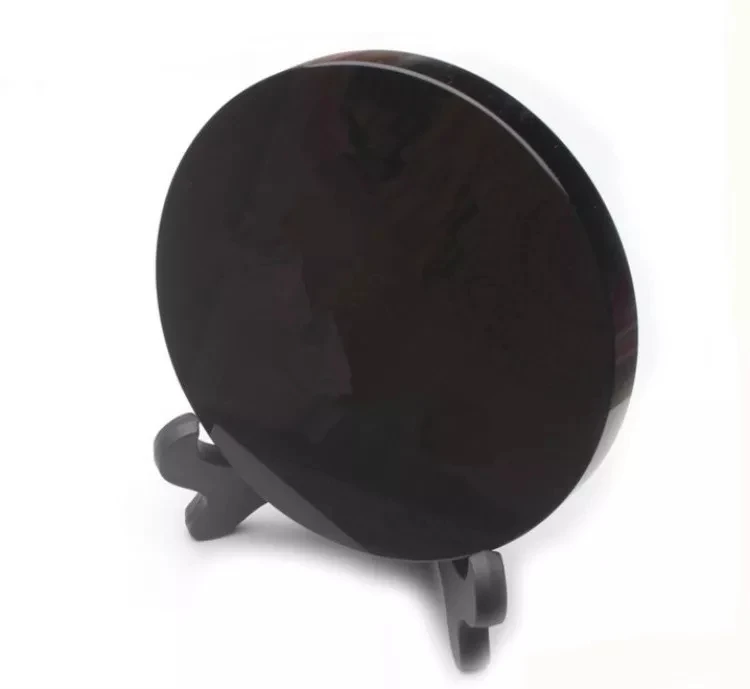 

New arrivals high quality 100% natural black obsidian stone circle disk round plate fengshui mirror for home & office decor