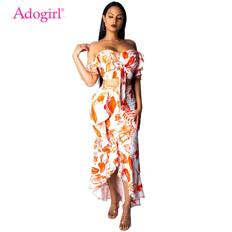 Adogirl Leaf Print Ruffle Two Piece Set Dress Strapless Off Shoulder Front Tie Crop Top + Asymmetrical Maxi Skirt Summer Dresses
Adogirl Leaf Print Ruffle Two Piece Set Dress Strapless Off Shoulder Front Tie Crop Top + Asymmetrical Maxi Skirt Summer Dresses