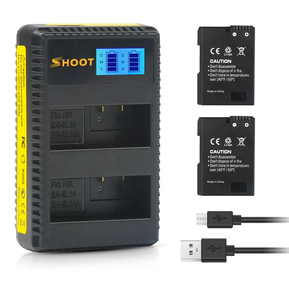 SHOOT 2Pcs EN EL14 EN-EL14 EN-EL14a EN EL14a Battery + LCD USB Dual Charger for Nikon D3100 D3200 D3300 D5100 D5200 D5300 P7000
SHOOT 2Pcs EN EL14 EN-EL14 EN-EL14a EN EL14a Battery + LCD USB Dual Charger for Nikon D3100 D3200 D3300 D5100 D5200 D5300 P7000
