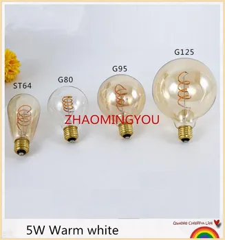 

1PCS Unique Retro Spiral Filament LED Bulb E27 7W 220V A60 ST64 G80 G95 G125 T45 Edison Globe Lamp 2200K Warm Yellow