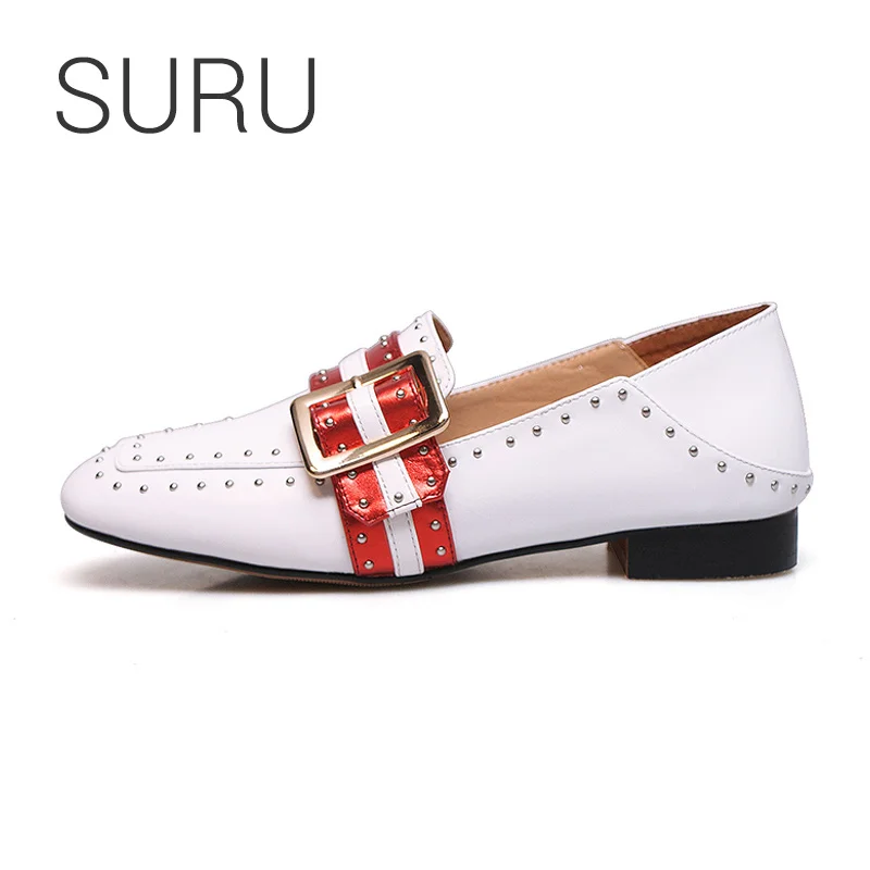 SURU Ladies Leather Loafers Shoes Women White Double Strap Buckle Rivets Flats Black Casual Shoes Plus EUR Size 33-42
SURU Ladies Leather Loafers Shoes Women White Double Strap Buckle Rivets Flats Black Casual Shoes Plus EUR Size 33-42
