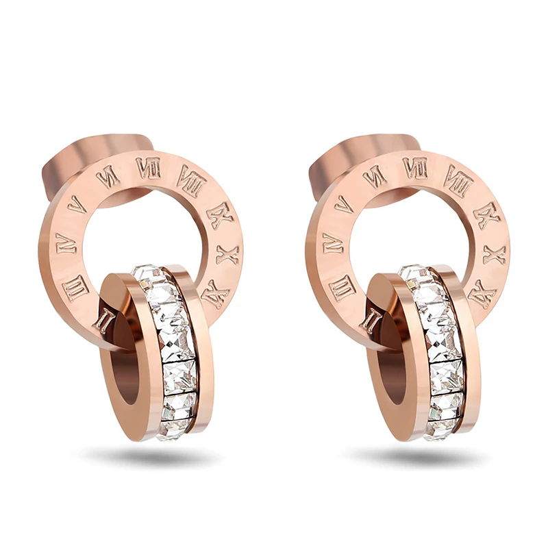 Roman Numeral Women's Earrings with Crystals Rose Gold Stud Earrings Jewelry Stainless Steel Earrings Female
Roman Numeral Women's Earrings with Crystals Rose Gold Stud Earrings Jewelry Stainless Steel Earrings Female