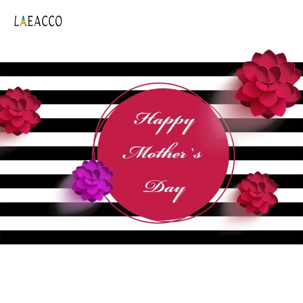 Laeacco Happy Mother's Day Black White Stripes Red Flowers Love Poster Baby Photo Backdrops Photography Background Studio |