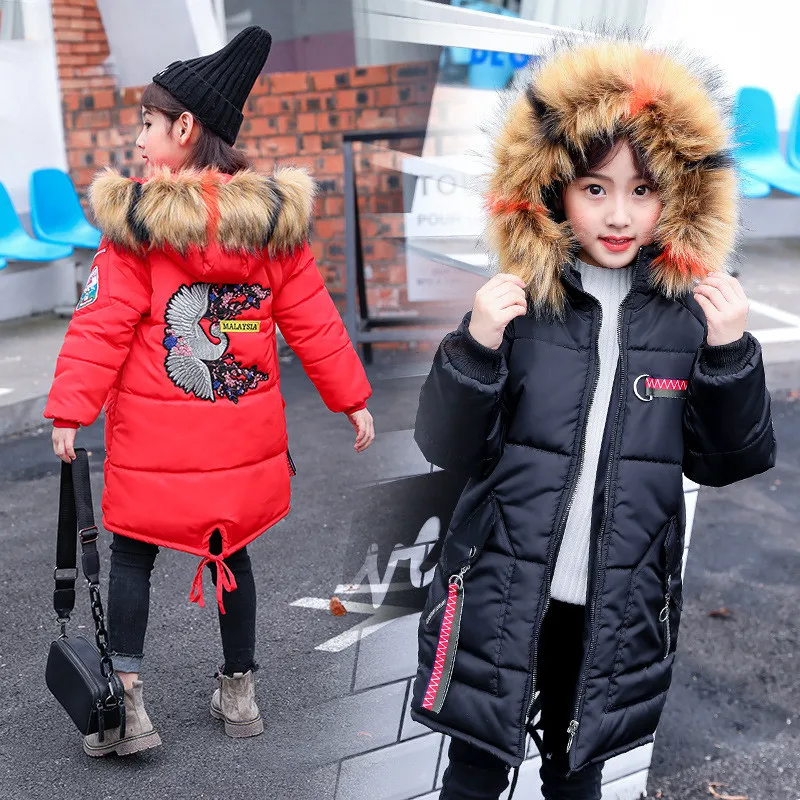 New Children Winter Down Girls Thickening Warm Embroidery Flower Down Jackets Long Big Fur Hooded Outerwear Coats For 5-9 Years
New Children Winter Down Girls Thickening Warm Embroidery Flower Down Jackets Long Big Fur Hooded Outerwear Coats For 5-9 Years