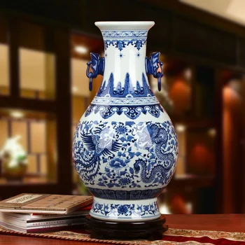 Jingdezhen Ceramics vase High Quality Hand-painted Blue And White Porcelain Double Ear Ears Dragon And Phoenix Large Vase
Jingdezhen Ceramics vase High Quality Hand-painted Blue And White Porcelain Double Ear Ears Dragon And Phoenix Large Vase