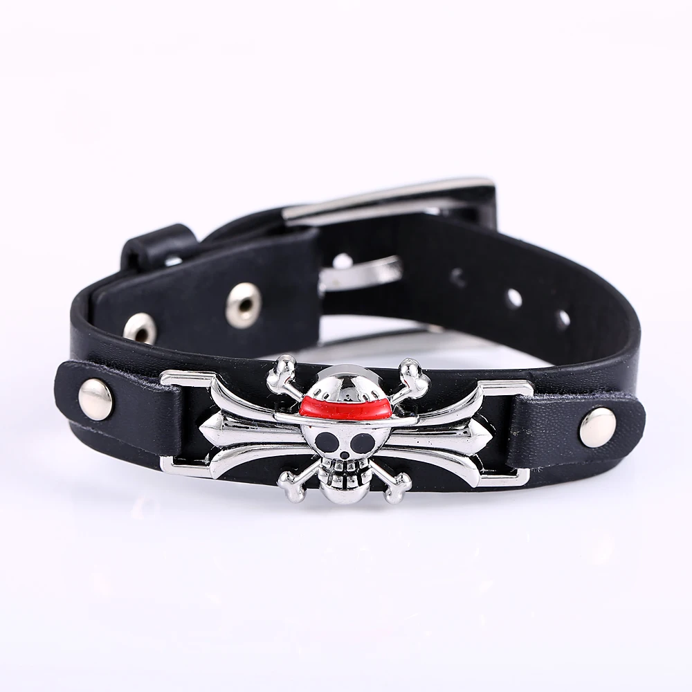 J-J Anime One Piece Metal Bracelets bangles Leather bracelet Punk wrist band Jewelry Cuff Casual Women Men jewelry Pulsera | Украшения и
