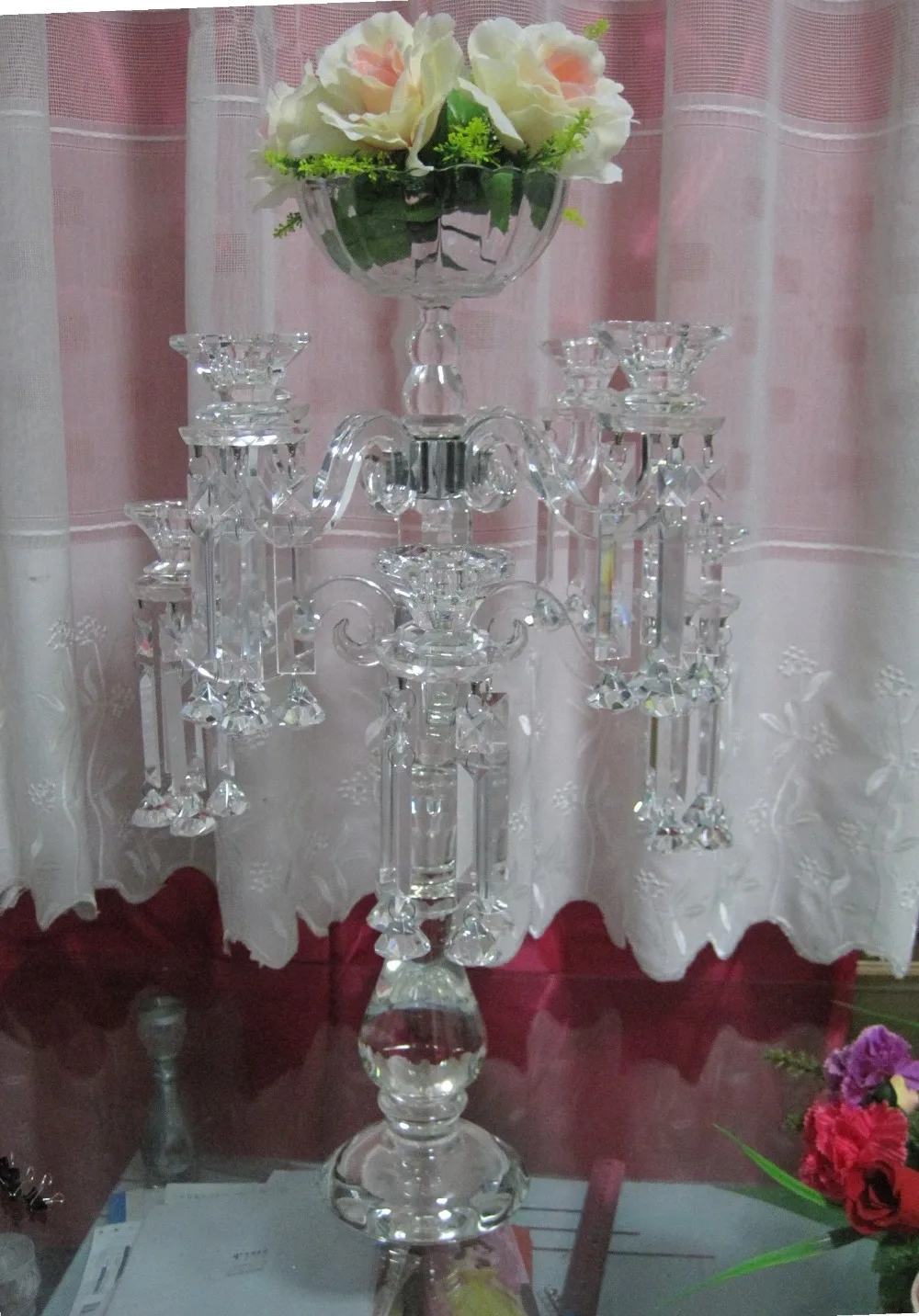 Image New K9  crystal candelabras with bowl for flowers centerpieces for wedding decoration
