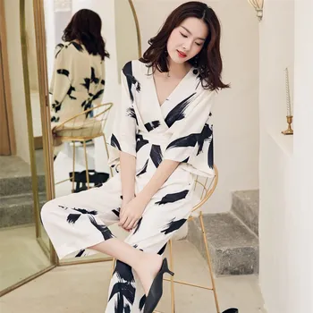 Streetwear Summer Deep V Sexy Party Print Wide Leg Jumpsuit Lace Up Women Office Lady Short Sleeve Loose Jumpsuits Overalls 
Streetwear Summer Deep V Sexy Party Print Wide Leg Jumpsuit Lace Up Women Office Lady Short Sleeve Loose Jumpsuits Overalls