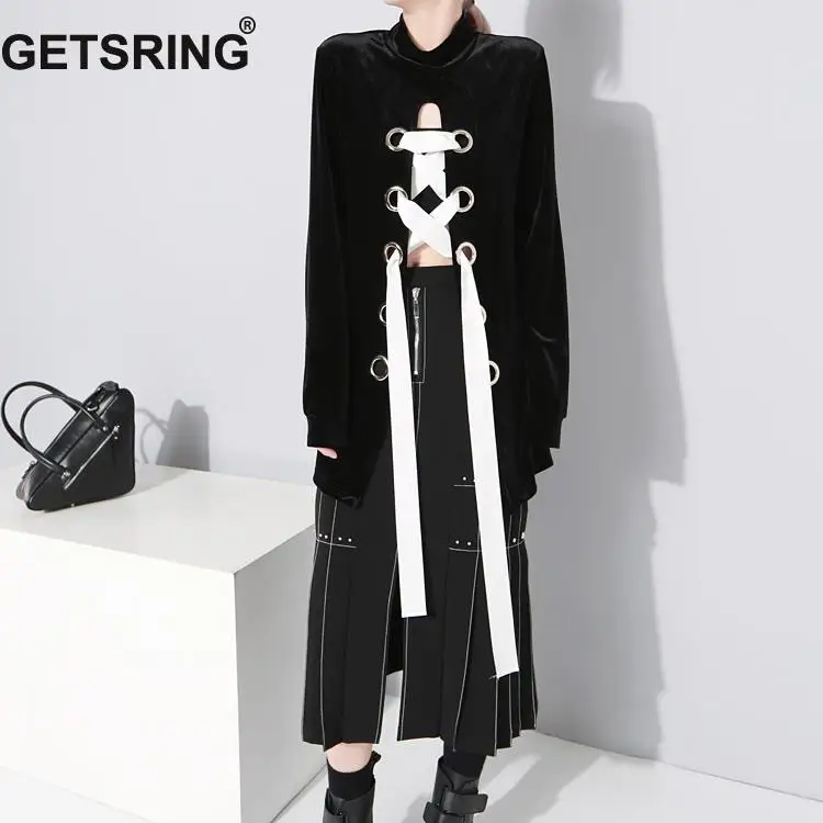 GETSRING Women Blouse Velvet Shirts Metal Ring Cross StrapsLong Sleeved Black Tops 2017 Autumn Women Blouses Tunic Asymmetrical
GETSRING Women Blouse Velvet Shirts Metal Ring Cross StrapsLong Sleeved Black Tops 2017 Autumn Women Blouses Tunic Asymmetrical