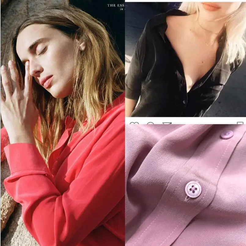 Slim Signature Silk Shirt Women Blouse New Style Spring Autumn Long Sleeve Classic 2 Pockets Design Female Shirts
Slim Signature Silk Shirt Women Blouse New Style Spring Autumn Long Sleeve Classic 2 Pockets Design Female Shirts
