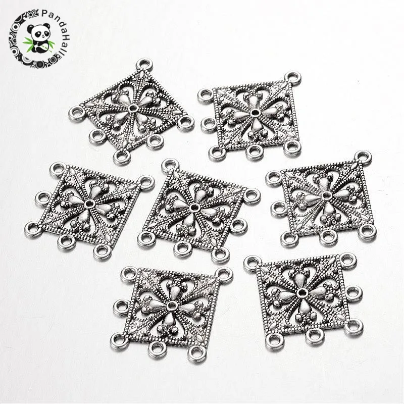 

10pcs Tibetan Jewelry DIY Antique Silver Style Rhombus Chandelier Component For Dangle Drop Earring Jewelry Making 37x33.5x1.5mm