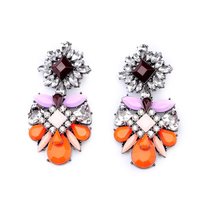 

2018 New Fashion Luxury Green/Orange Resin Teardrop Flower Earring For Women Gypsy Blossom Delicate Drop Earrings Date Gift