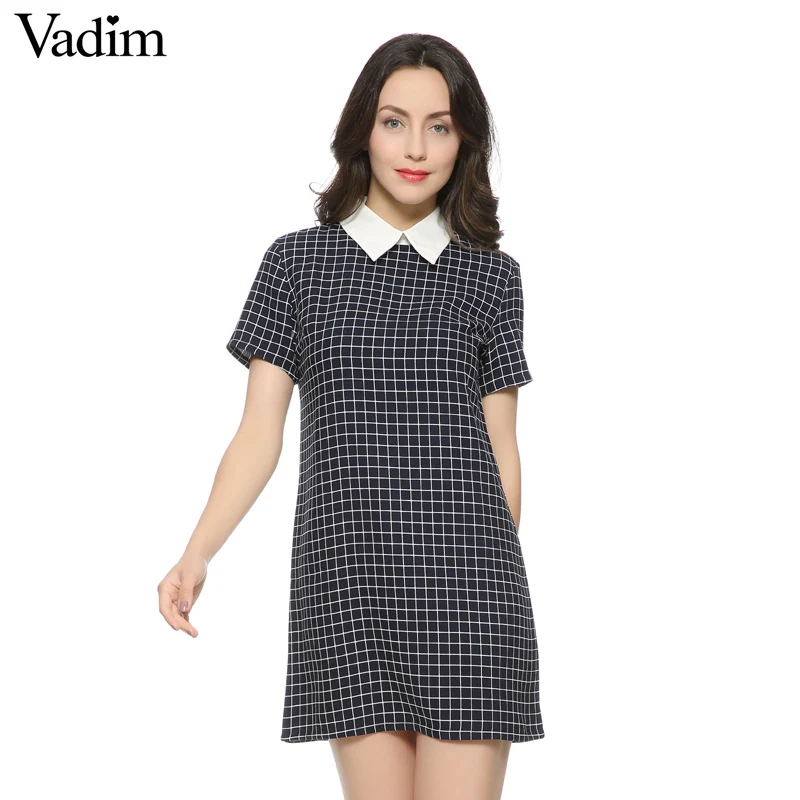 Women casual plaid dresses swallow check Turn-down collar short sleeve straight dress white collor Work Wear Female Dress QZ735
Women casual plaid dresses swallow check Turn-down collar short sleeve straight dress white collor Work Wear Female Dress QZ735