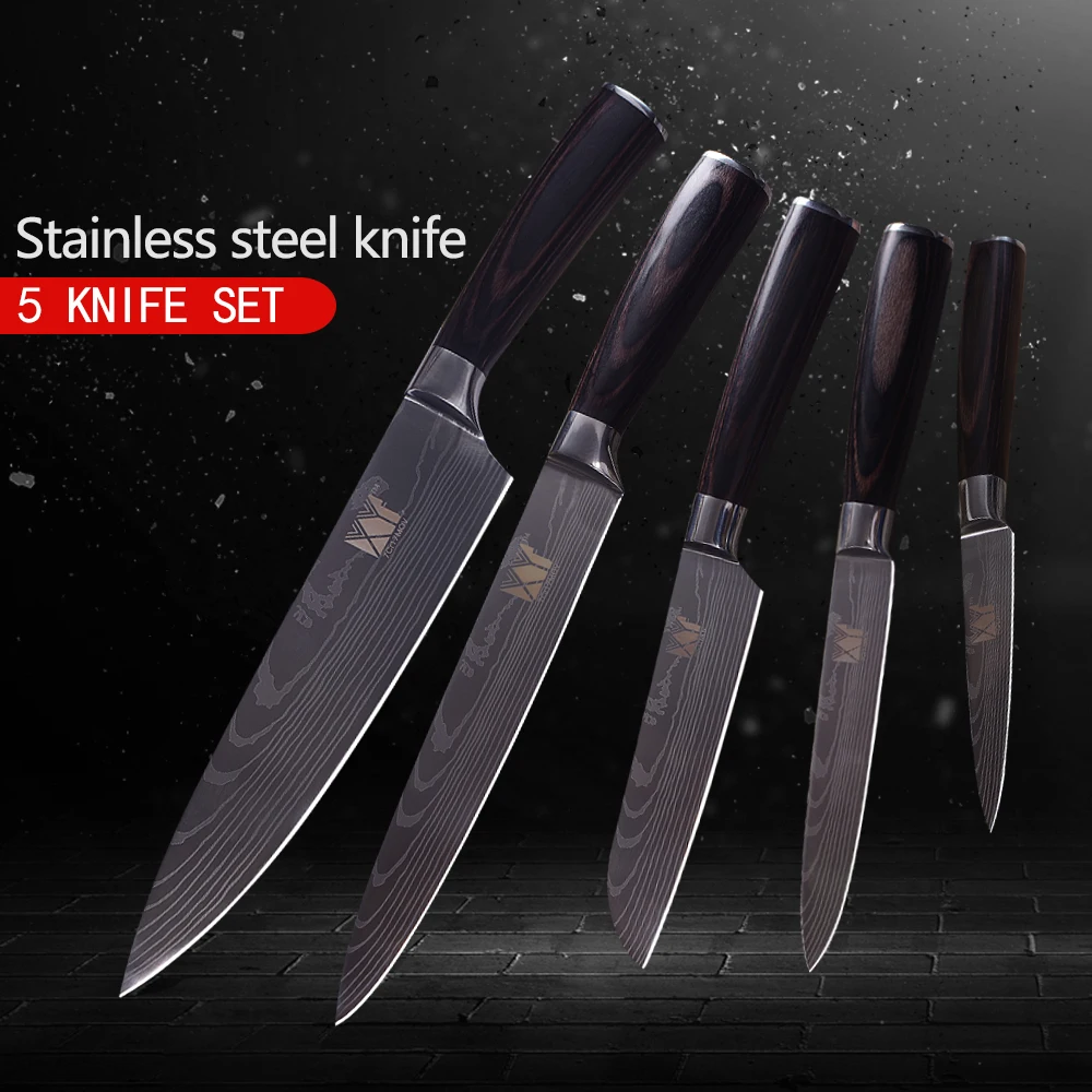 XYj Kitchen Knives 5pcs Set 3.5, 5, 5, 8, 8 inch Japanese Style Cooking Tools Color Wood Handle 7Cr17 Stainless Steel Knives
XYj Kitchen Knives 5pcs Set 3.5, 5, 5, 8, 8 inch Japanese Style Cooking Tools Color Wood Handle 7Cr17 Stainless Steel Knives