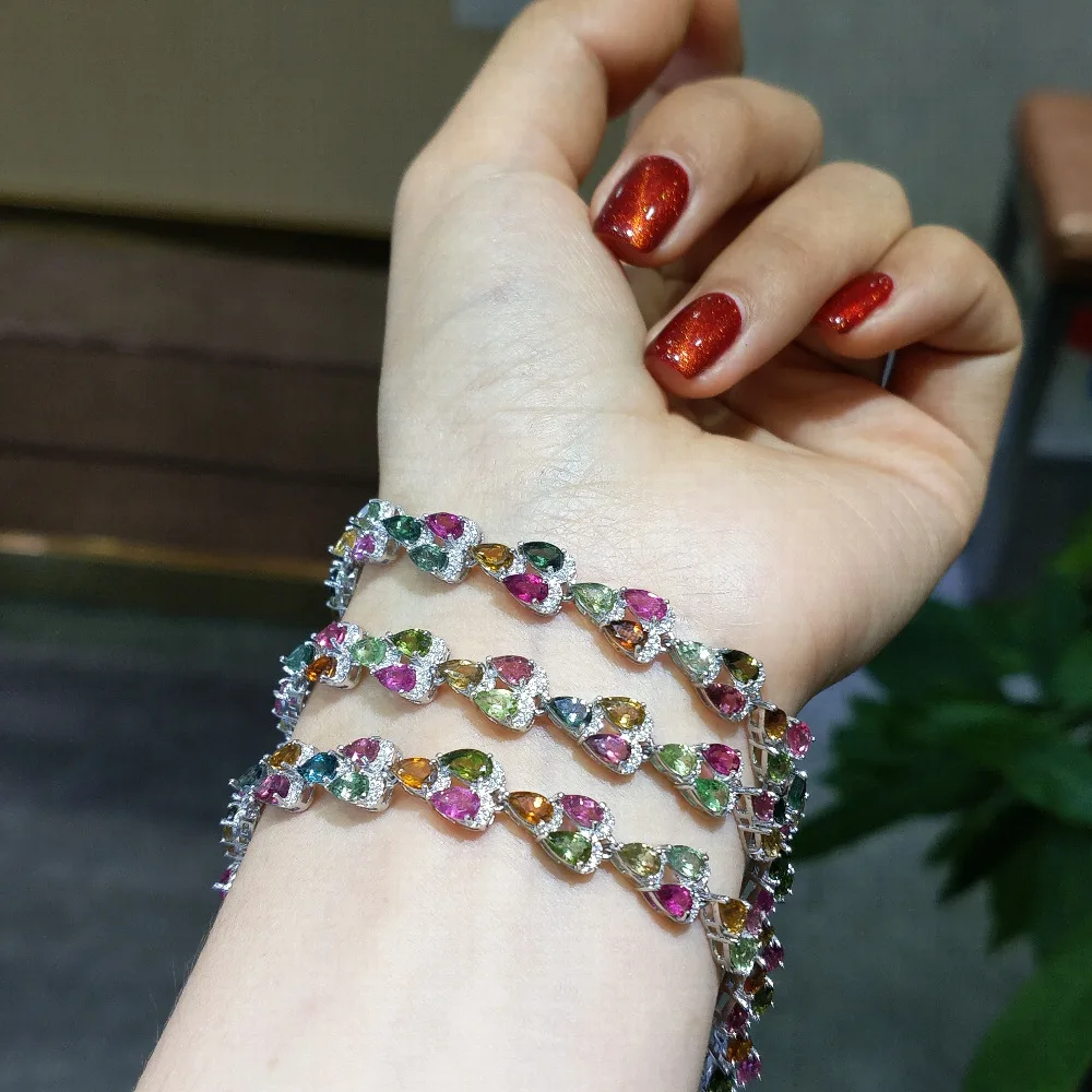 FLZB,Elegant colorful bracelet natural tourmaline gemstone in 925 sterling silver with 18k white gold chraming fashion bracelet
FLZB,Elegant colorful bracelet natural tourmaline gemstone in 925 sterling silver with 18k white gold chraming fashion bracelet