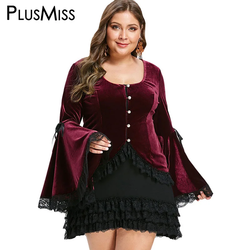 PlusMiss Plus Size 5XL Gothic Bell Flare Sleeve Lace Velvet Party Dresses Women Vintage Retro Elegant Mini Short Dress Big Size
PlusMiss Plus Size 5XL Gothic Bell Flare Sleeve Lace Velvet Party Dresses Women Vintage Retro Elegant Mini Short Dress Big Size