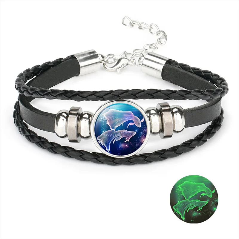 NIUYITID Luminous 12 Constellation Bracelet For Women Men Braided Leather Rope Braclet Horoscope Adjustable Jewelry Dropshipping (5)