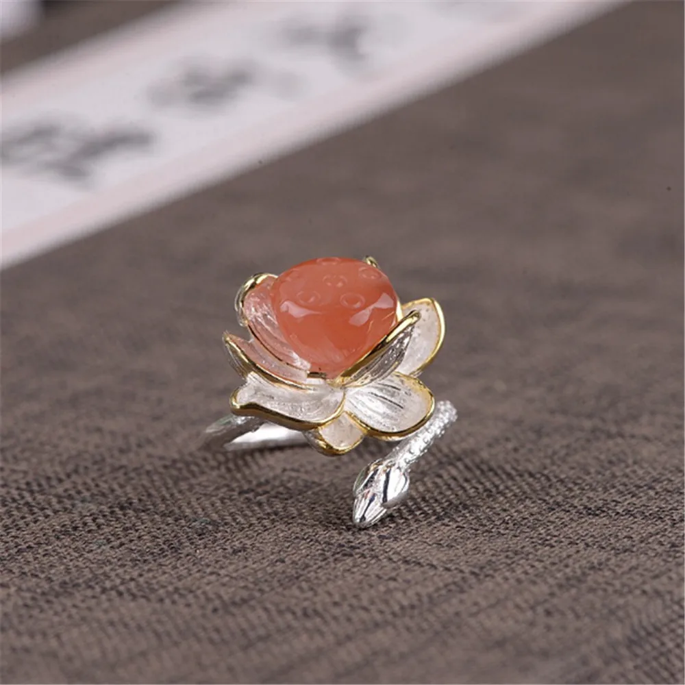 HFANCYW Trendy Female's Genuine 925 Silver Ring Silver Lotus Flower Ring Insert Natural Southern Red Agate Opening Size Ring
HFANCYW Trendy Female's Genuine 925 Silver Ring Silver Lotus Flower Ring Insert Natural Southern Red Agate Opening Size Ring
