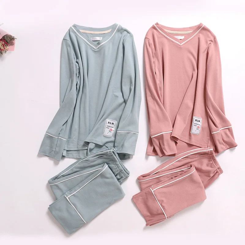 Korean Simple Pajama Knitted Cotton Wholesale Pyjamas Women Full Sleeves Pants 2pcs Sets Loungewear Homewear 2019 Autumn Women
Korean Simple Pajama Knitted Cotton Wholesale Pyjamas Women Full Sleeves Pants 2pcs Sets Loungewear Homewear 2019 Autumn Women