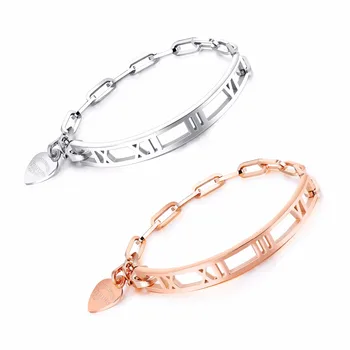Fashion Roman Number heart Pendant Stainless Steel Bangles Bracelet For Women Rose Gold Color/steel Chain Jewelry Female Gift
Fashion Roman Number heart Pendant Stainless Steel Bangles Bracelet For Women Rose Gold Color/steel Chain Jewelry Female Gift