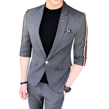 Spring summer men's blazer two-piece short-sleeved suit jacket stitching stripes slim suit + pants two-piece high-quality suits
Spring summer men's blazer two-piece short-sleeved suit jacket stitching stripes slim suit + pants two-piece high-quality suits
