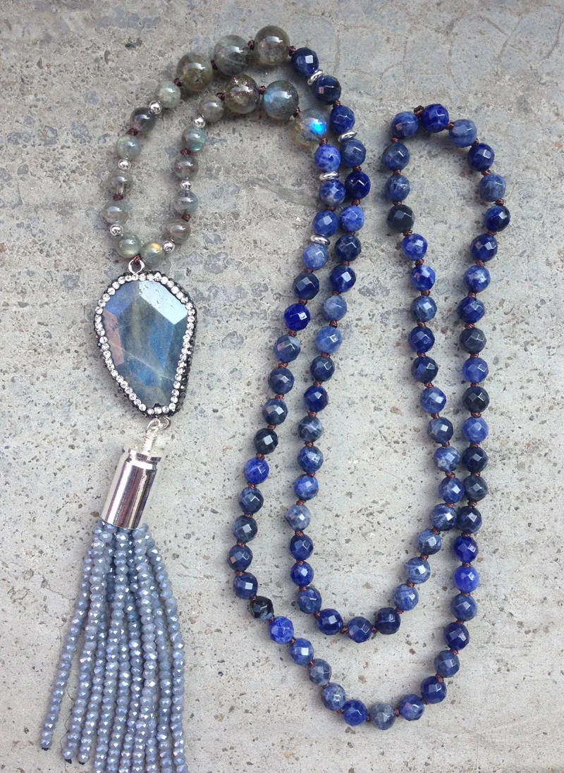 YA2261 Labradorite Pave Crystal Pendant Beads Tassel Bullet Sodalite Labradorite Beads Knot Beads Handmade Necklace 30inch long
YA2261 Labradorite Pave Crystal Pendant Beads Tassel Bullet Sodalite Labradorite Beads Knot Beads Handmade Necklace 30inch long