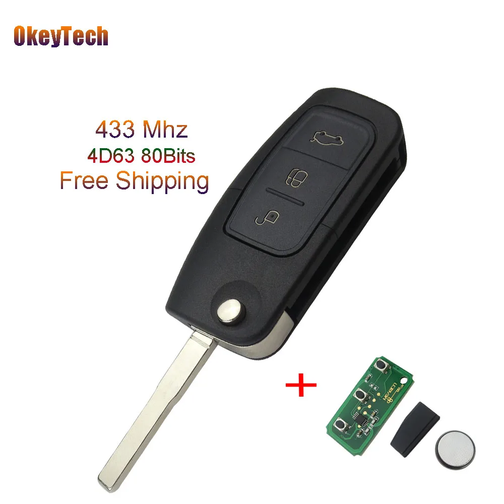 OkeyTech 433MHz 4D63 80 Bits Chip 3 Button Flip Fold Remote Control Key for Ford Mondeo Focus Fiesta C Max S Max Galaxy HU101
OkeyTech 433MHz 4D63 80 Bits Chip 3 Button Flip Fold Remote Control Key for Ford Mondeo Focus Fiesta C Max S Max Galaxy HU101