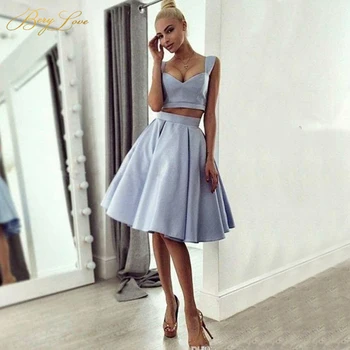 Cute Knee Length Sliver Grey Satin Homecoming Dress 2019 Two Pieces Short Graduation Dress Real Photos Short Homecoming Gowns 
Cute Knee Length Sliver Grey Satin Homecoming Dress 2019 Two Pieces Short Graduation Dress Real Photos Short Homecoming Gowns