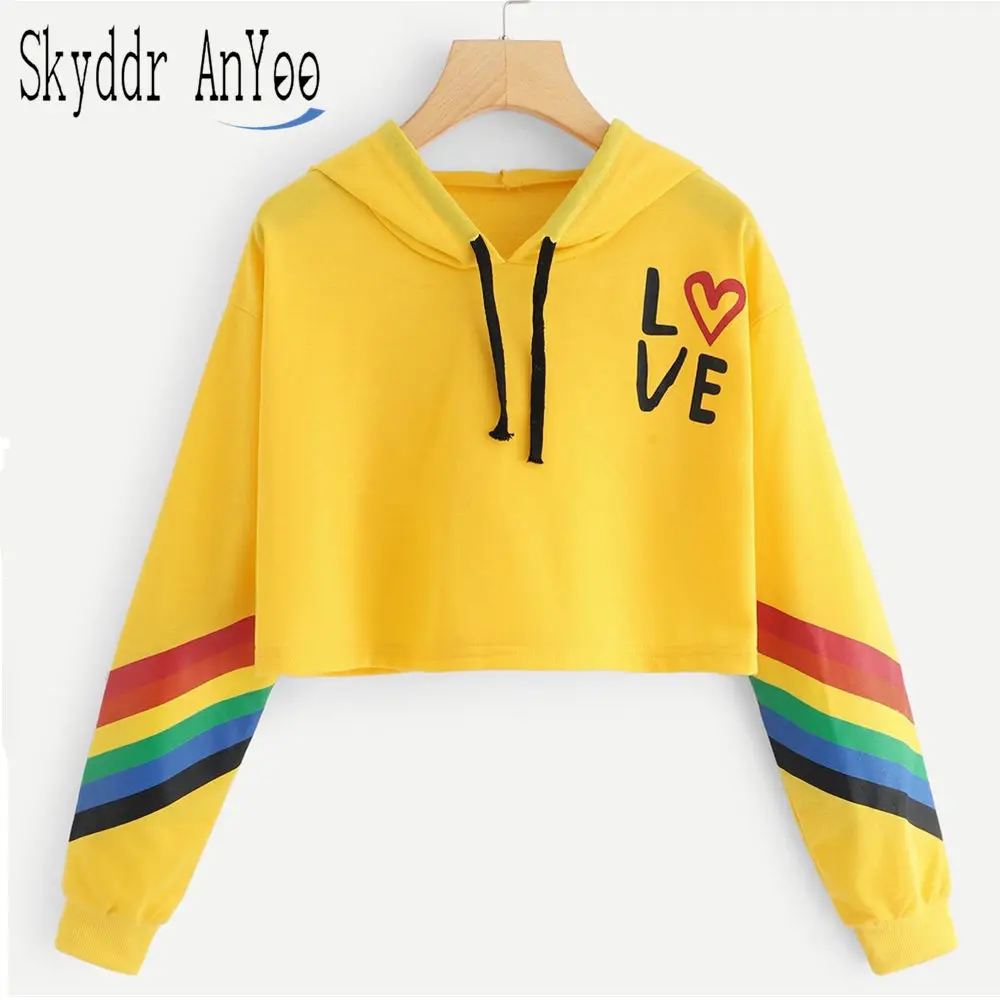 Women's Long Sleeve Crop Top Hoodies Letter Print Rainbow Stripe Sweatshirt Autumn Pullover Yellow Ladies Hoodie Blouse Tops
Women's Long Sleeve Crop Top Hoodies Letter Print Rainbow Stripe Sweatshirt Autumn Pullover Yellow Ladies Hoodie Blouse Tops