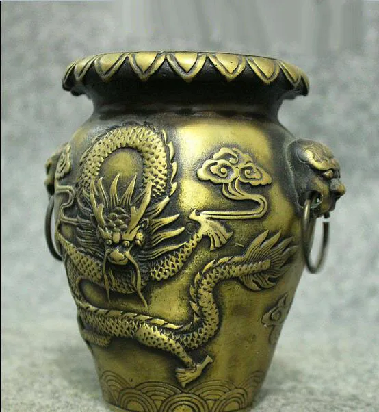 5" Marked Old China FengShui Royal Bronze Dragon Lion Head Poetry Pot Jar CrocK
5" Marked Old China FengShui Royal Bronze Dragon Lion Head Poetry Pot Jar CrocK