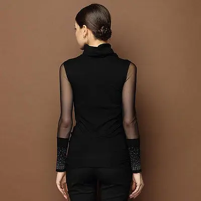 2019 мода OL сетка Прозрачные топы ретро элегантная блуза со стразами Плюс Размер M