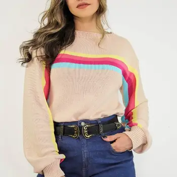 Women Striped Sweater Knitwear 2019 New Fashion Rainbow Pattern Outwear Warm Sweaters Autumn Ladies Casual Loose Pullovers
Women Striped Sweater Knitwear 2019 New Fashion Rainbow Pattern Outwear Warm Sweaters Autumn Ladies Casual Loose Pullovers