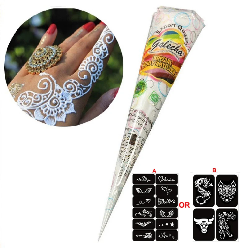 1pc India Mehndi Black White Henna Tattoo Paste Cones Colored Body Art Paint Waterproof Temporary Tattoo Stickers Free Stencil
1pc India Mehndi Black White Henna Tattoo Paste Cones Colored Body Art Paint Waterproof Temporary Tattoo Stickers Free Stencil
