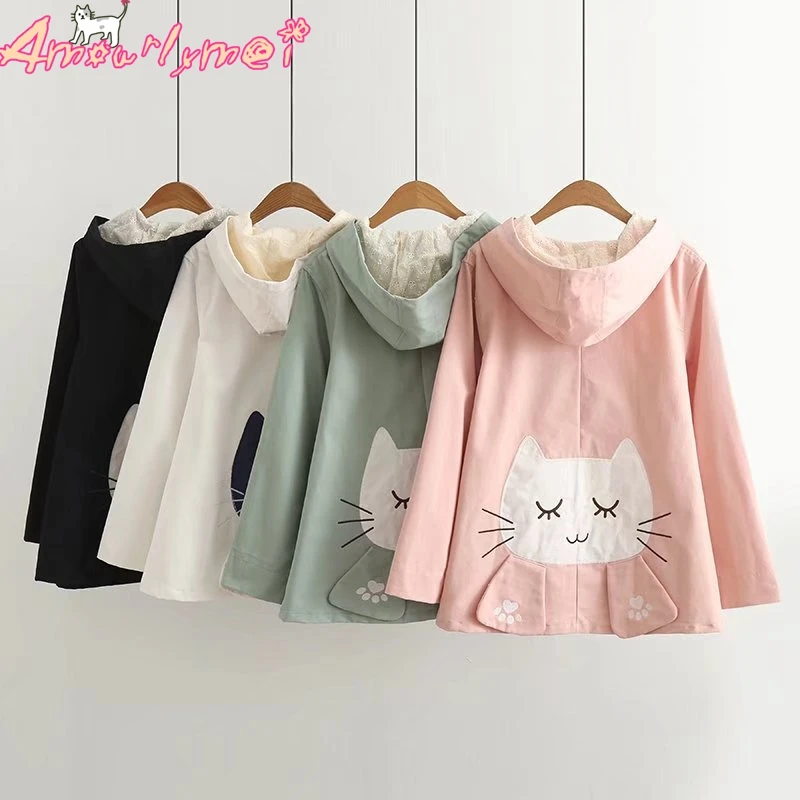Spring Women Jacket Coat Japanese Style Mori Girl Kawaii Cat Embroidery Lace Hooded Long Sleeve Casual Jacket Outerwear Female
Spring Women Jacket Coat Japanese Style Mori Girl Kawaii Cat Embroidery Lace Hooded Long Sleeve Casual Jacket Outerwear Female