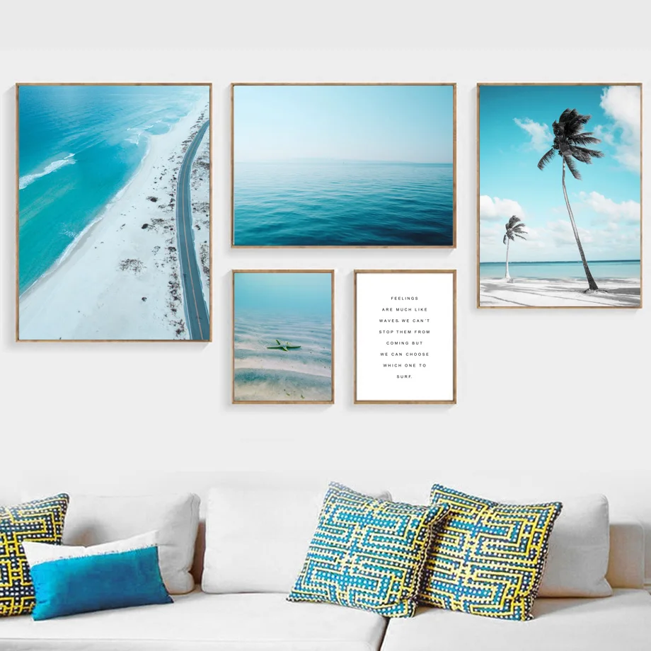 Waliicorners Nordic Posters Wall Pictures For Living Room Decor Beach Sea starfish Coconut Tree Landscape Wall Art 11 HTB1cN2JaUT1gK0jSZFhq6yAtVXa5