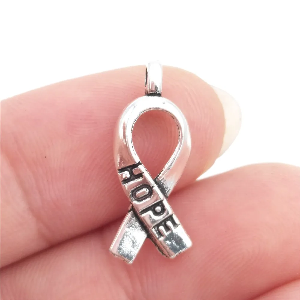 

BULK 30 Zinc Alloy Cancer Awareness Theme Letter Hope Ribbon Charms Pendants DIY Jewelry Making 8*19mm 0.5g