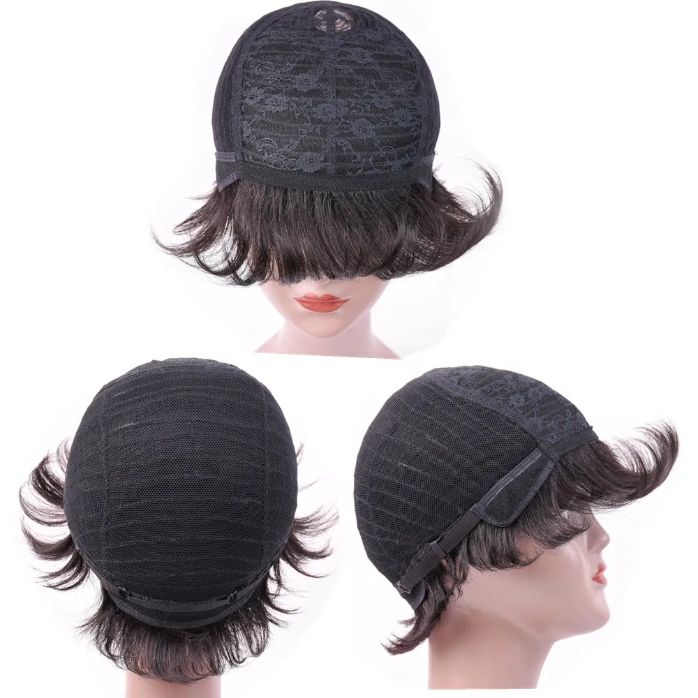 ALLRUN-Malaysia-Straight-Short-Human-Hair-Bob-Wigs-Short-Adjustable-band-Non-Remy-6-Inch-none