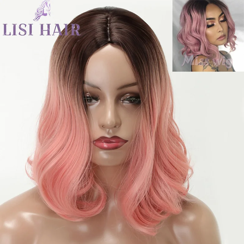LISI HAIR Short Wave Pink Color Wigs For Black Women 12 Inch Synthetic Hair Heat Resistant Female Daily Cosplay Adjustable Size (2)