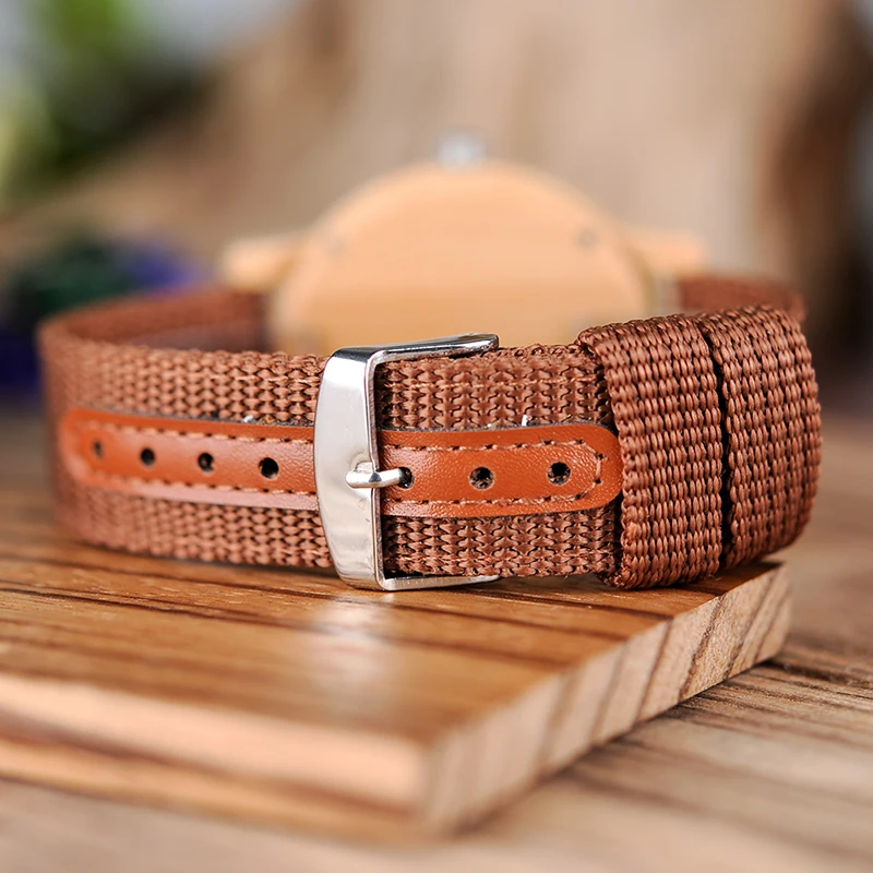 BOBO BIRD Red Dial Bamboo Wooden Watch With Nylon Strap BOBO BIRD Red Dial Bamboo Wooden Watch With Nylon Strap