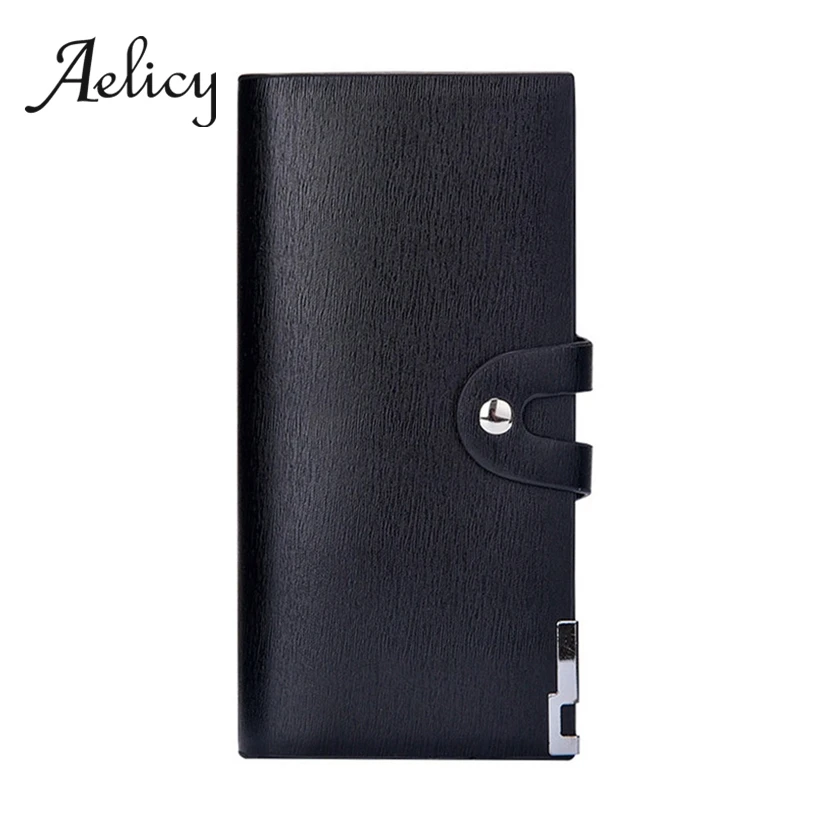 Фото Aelicy Brand Luxury Leather Long Wallet Solid Card Holder Money Bag Change Purse Coin for Men Boys Hasp Clutch | Багаж и сумки