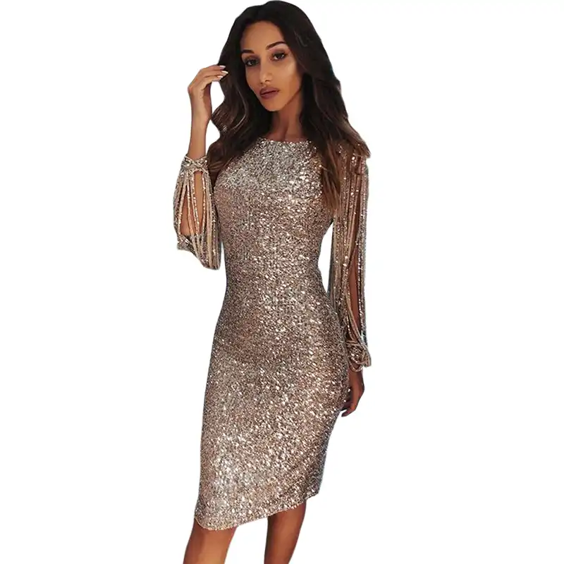 long sleeve midi sequin dress