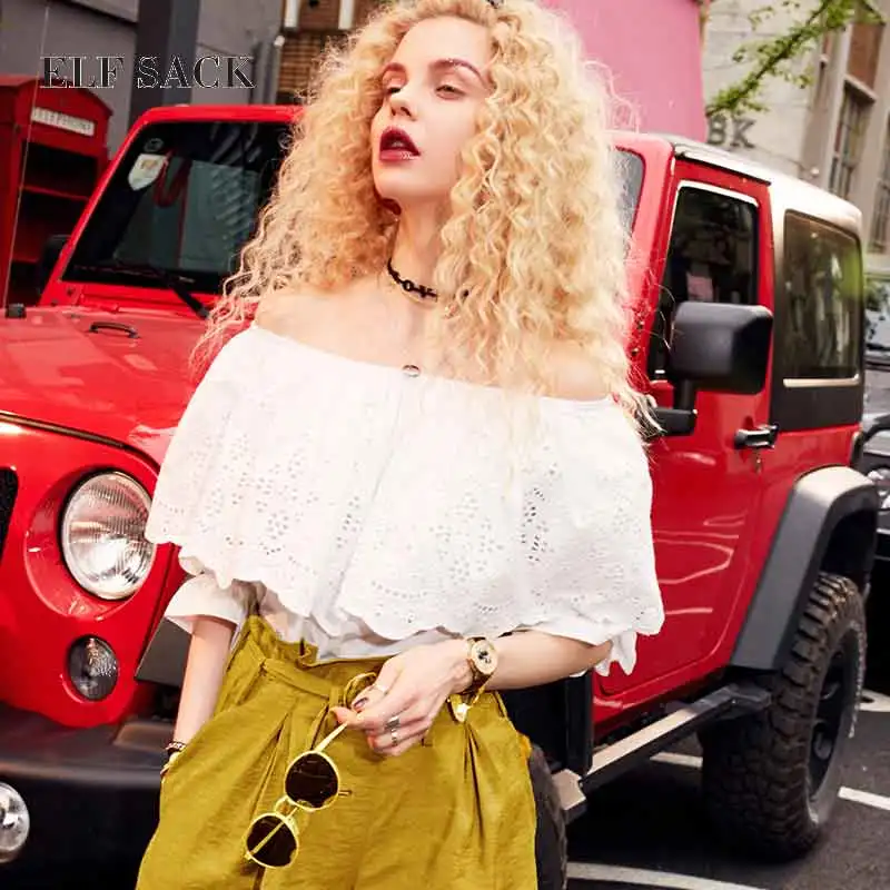 ELF SACK stylish Summer Women Cotton Short Casual Lace Chiffon Blouses Slash Neck Lantern Sleeve Female Solid Top Lace Blouse
ELF SACK stylish Summer Women Cotton Short Casual Lace Chiffon Blouses Slash Neck Lantern Sleeve Female Solid Top Lace Blouse