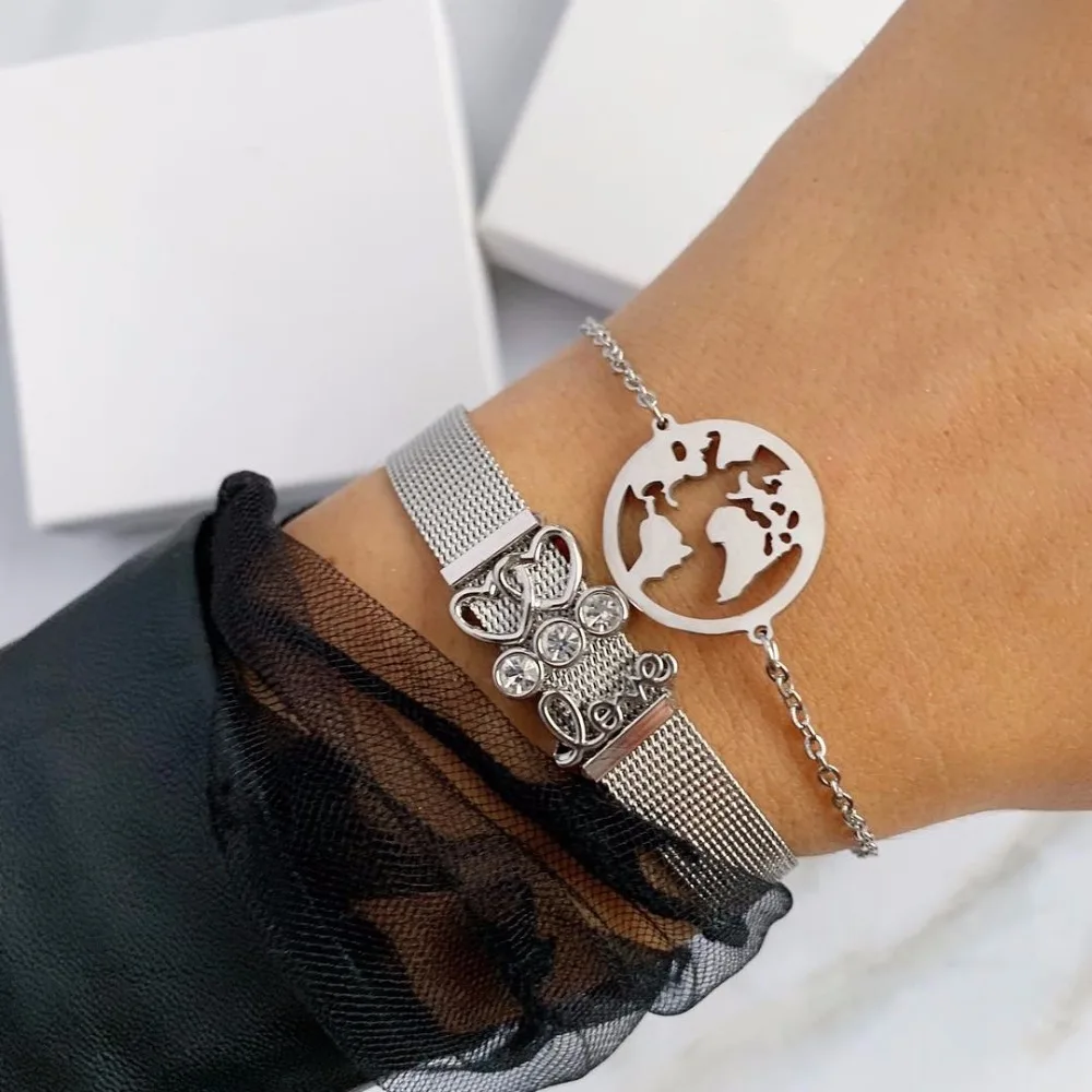 SANSHOOR Summer Sparkling Love Keeper Bracelet Set With Stainless Steel Mesh Armband and Globetrotter Wristband As Women Gifts
SANSHOOR Summer Sparkling Love Keeper Bracelet Set With Stainless Steel Mesh Armband and Globetrotter Wristband As Women Gifts