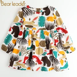 Bear Leader/2019 г.; платье для девочек; новая весенняя одежда в английском стиле для девочек; Детские платья с длинными рукавами и рисунком леса, жи...
