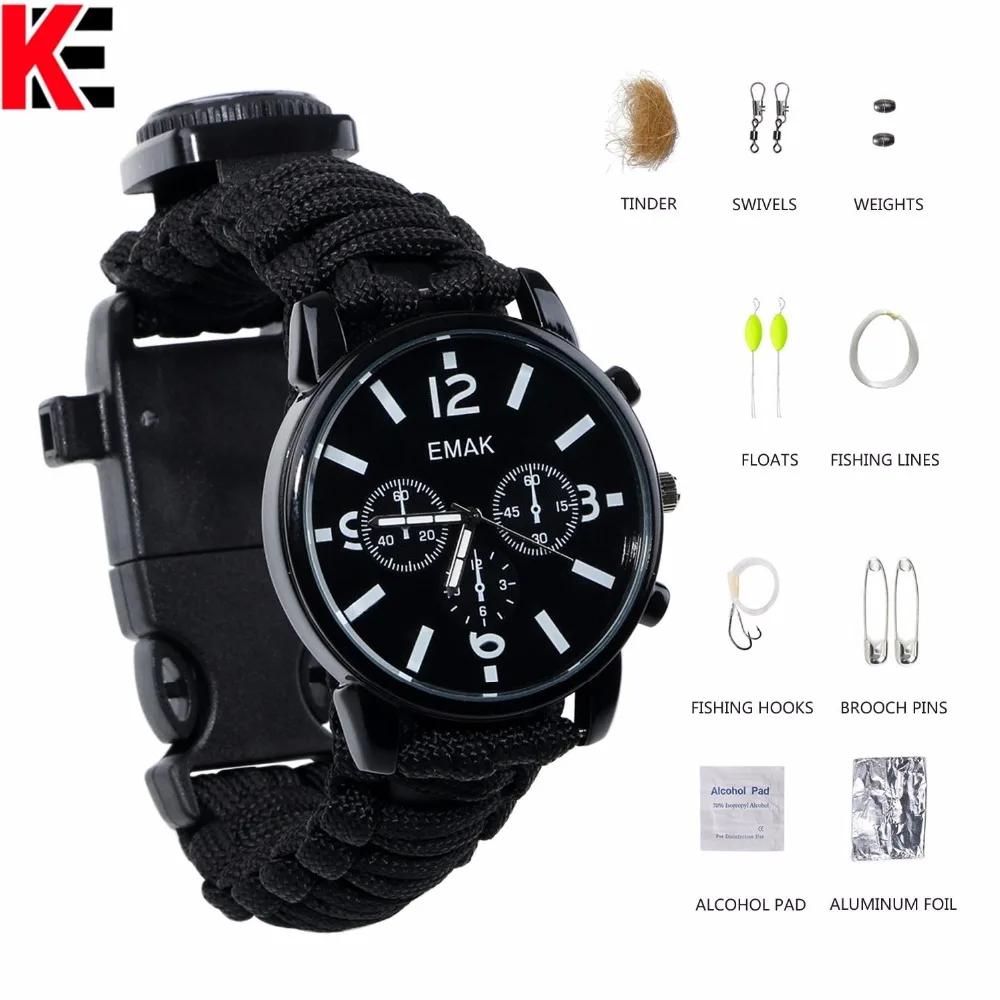 Kit Survival Outdoor Camping Watch Multi-functional Emergency Tools Watch Compass Whistle Fishing Kit 7 core Paracord Wristband
Kit Survival Outdoor Camping Watch Multi-functional Emergency Tools Watch Compass Whistle Fishing Kit 7 core Paracord Wristband