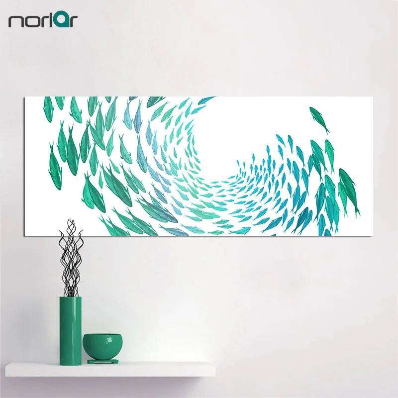 

A Frameless 50cm-125cm HD Canvas Print Wall Art Painting Schools of Green Fish for Living Room Home Decor Wall Art Picture