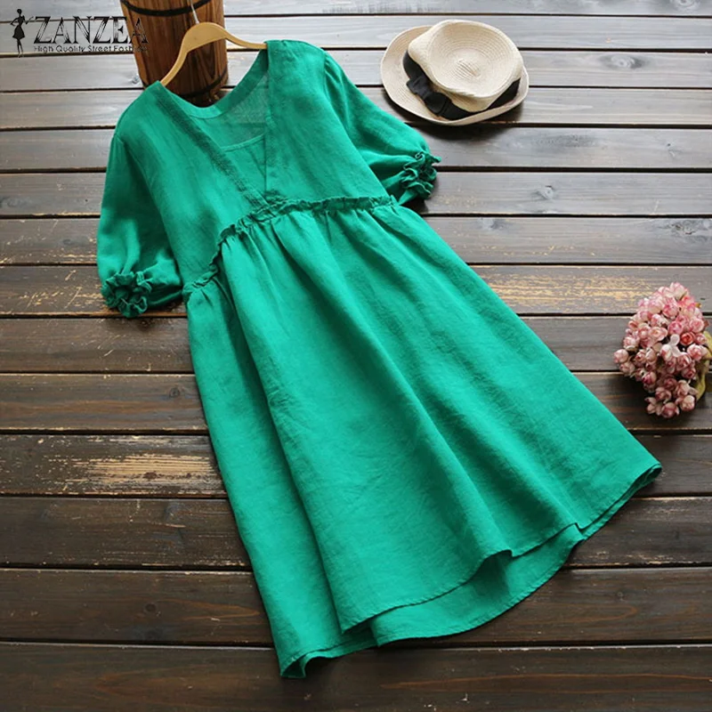 2019 ZANZEA Elegant Women Short Sleeve Cotton Linen Ruffles Shirt Dress Summer Casual Mini Vestido Retro Work OL Solid Long Top
2019 ZANZEA Elegant Women Short Sleeve Cotton Linen Ruffles Shirt Dress Summer Casual Mini Vestido Retro Work OL Solid Long Top