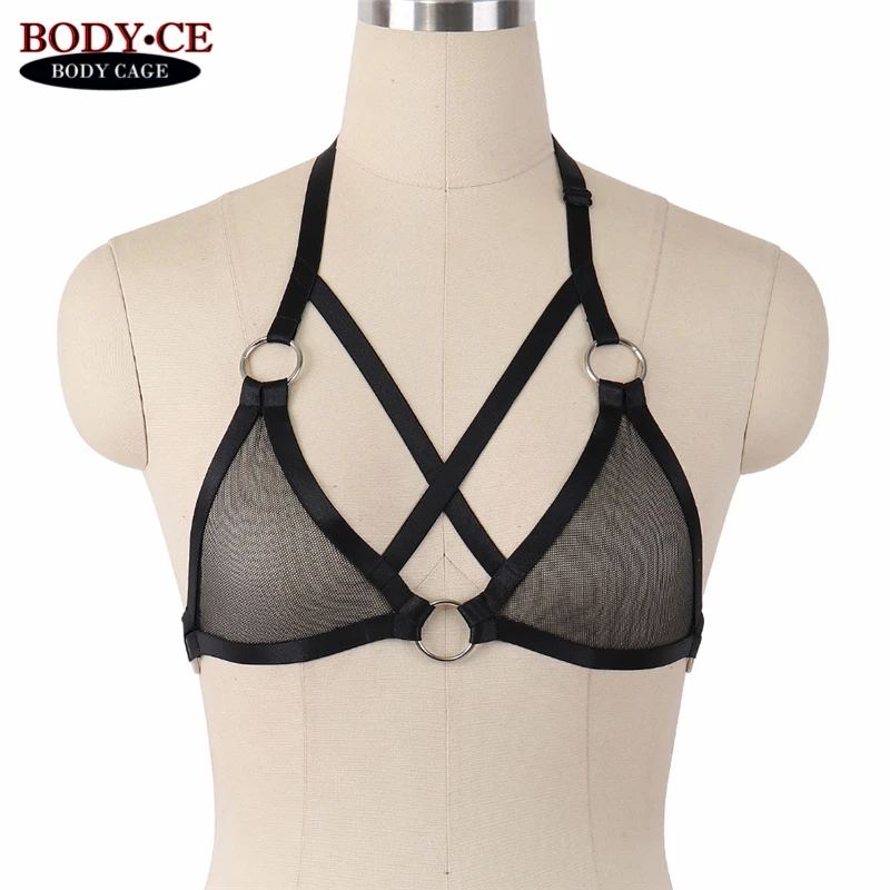 

Womens Sexy Sheer bralette Lingerie Bondage Body Harness Elastic Lace Strappy Tops Cage Bra Triangle Bikini Fetish Erotic Bustie